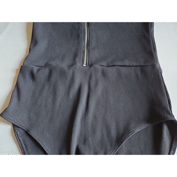 Express Bodysuit Women XS Black Body Contour Sleeveless Ribbed Front Zip Classic - Picture 4 of 14